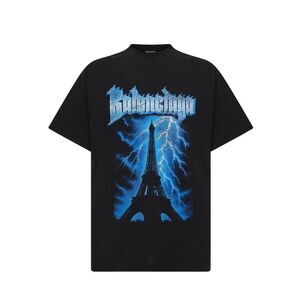 Balenciaga Men Black Paris Thunderstorm Oversize T-Shirt